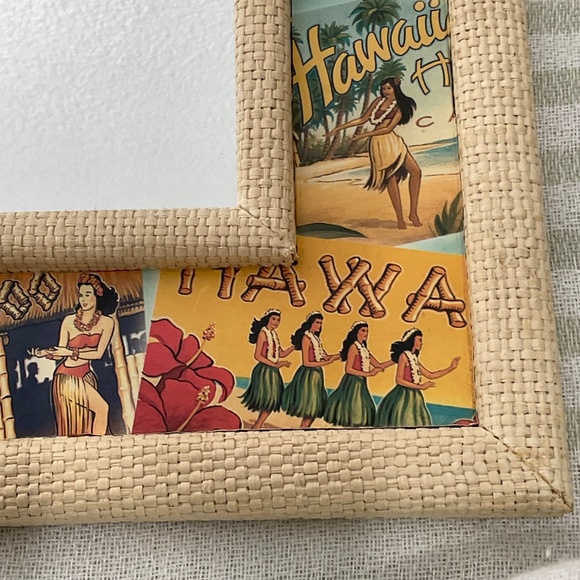 VTG Style Mirror raffia-textured frame Hawaiian Decor Tropical Tiki Bar Boho D - Picture 7 of 9